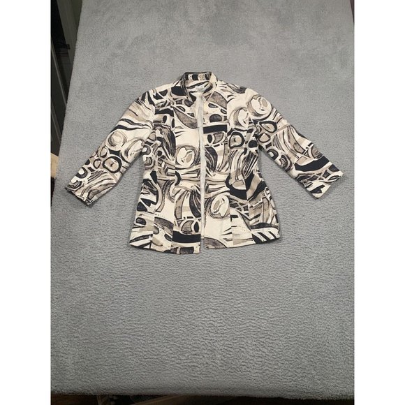 Chico's Brown Beige Silk Linen Blend Jacket Buttons Lined Boho Size 1 Medium M - Picture 1 of 11